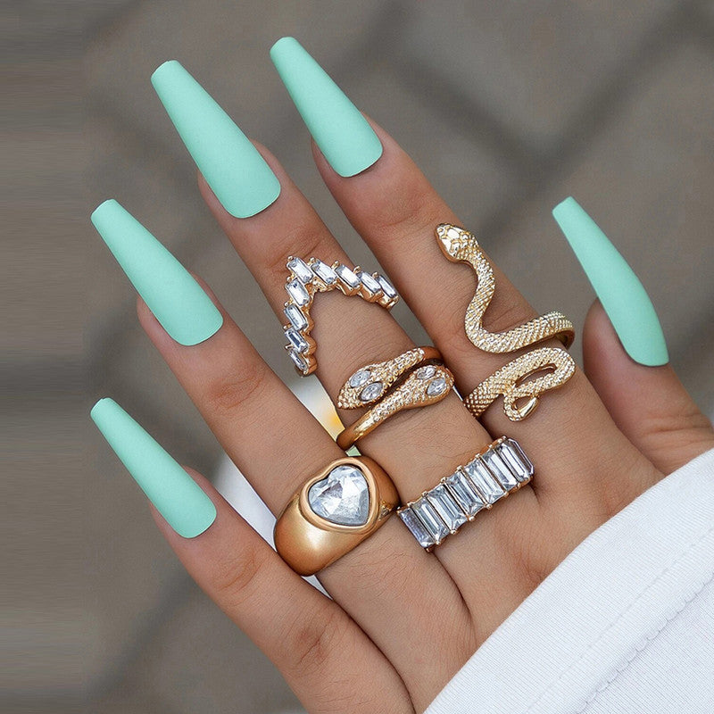 Gold Plated Gold-Toned Heart-Snake Inspired Stackable Rings Set of 5 - MySmartBazaar
