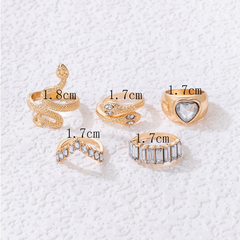 Gold Plated Gold-Toned Heart-Snake Inspired Stackable Rings Set of 5 - MySmartBazaar