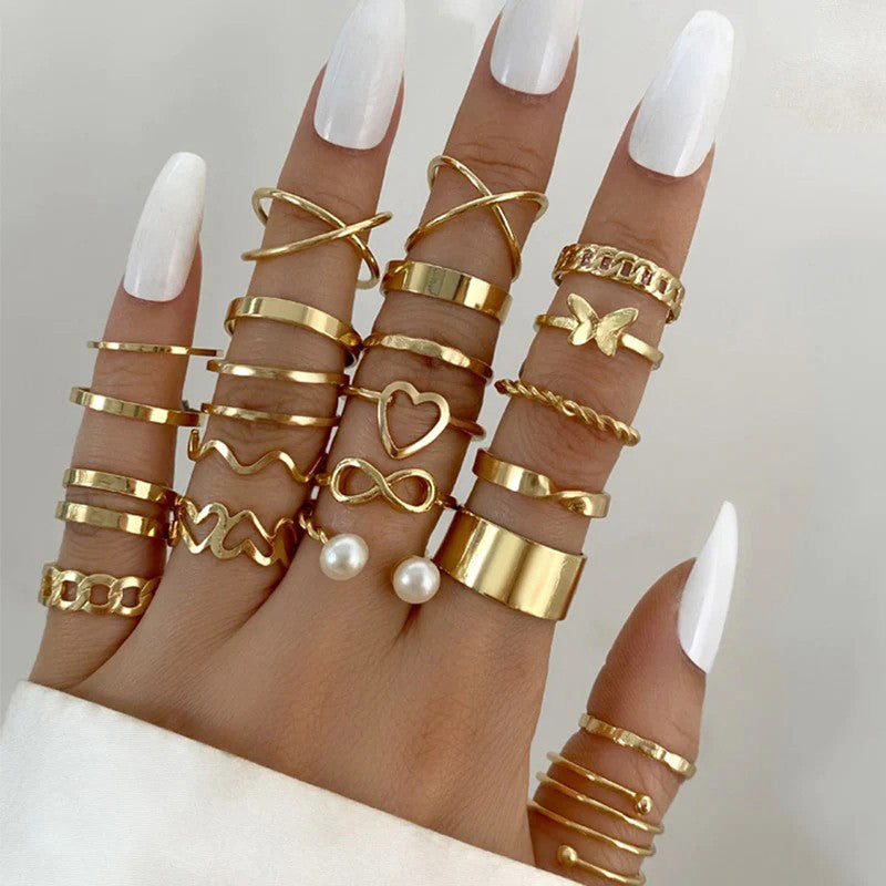 Gold Plated Contemporary Stackable Rings Set of 22 For Women - MySmartBazaar