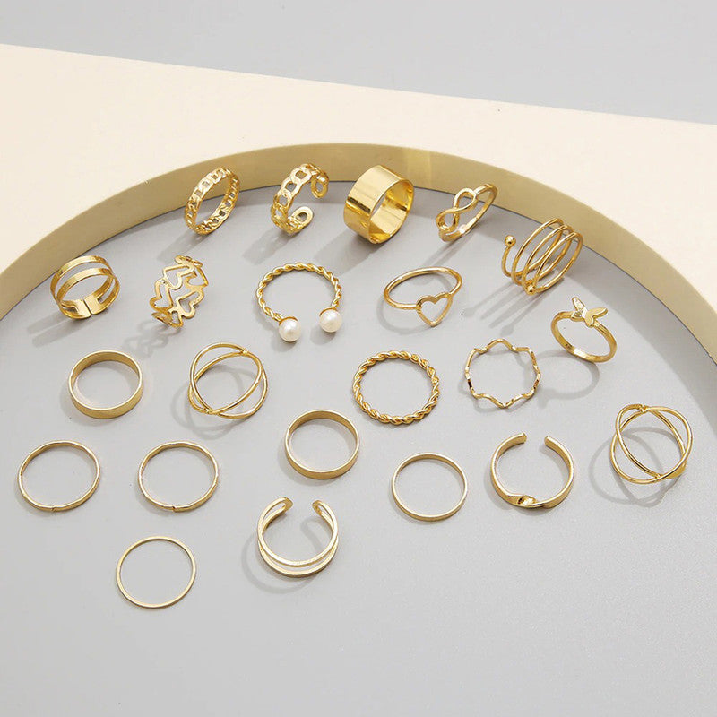 Gold Plated Contemporary Stackable Rings Set of 22 For Women - MySmartBazaar