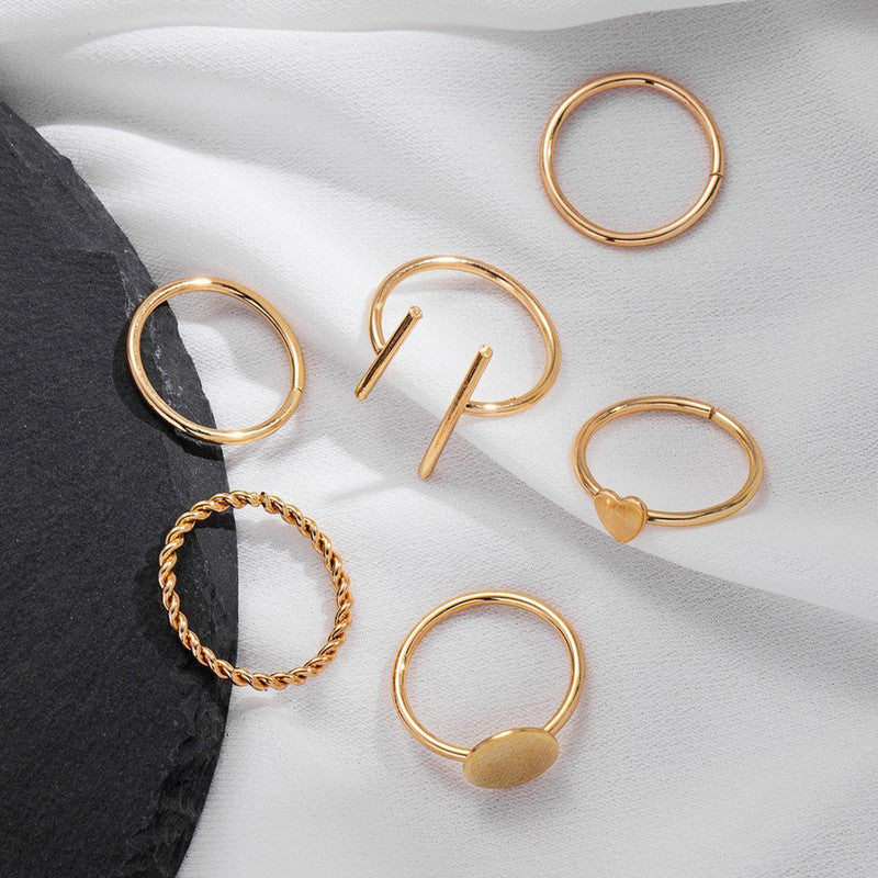 Gold Plated Gold Toned Contemporary Stackable Rings Set of 6 For Women - MySmartBazaar