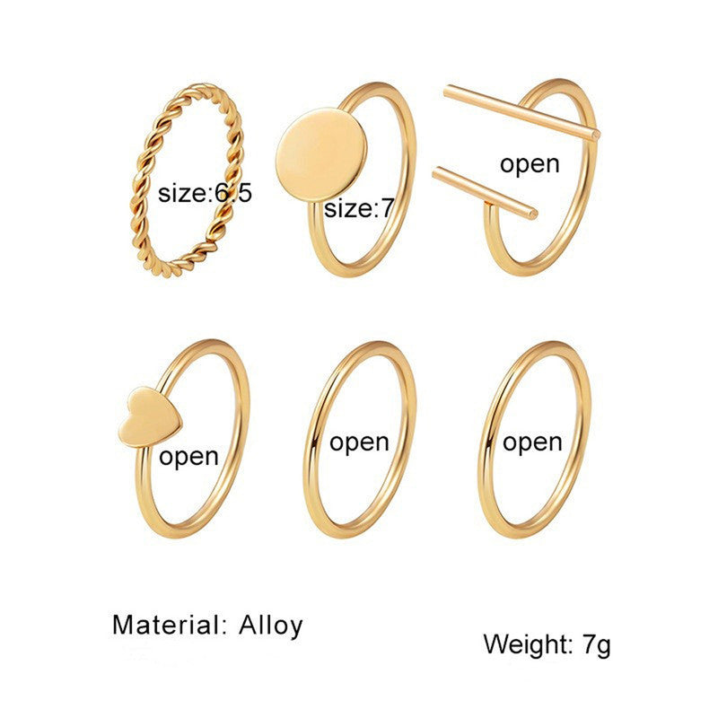 Gold Plated Gold Toned Contemporary Stackable Rings Set of 6 For Women - MySmartBazaar