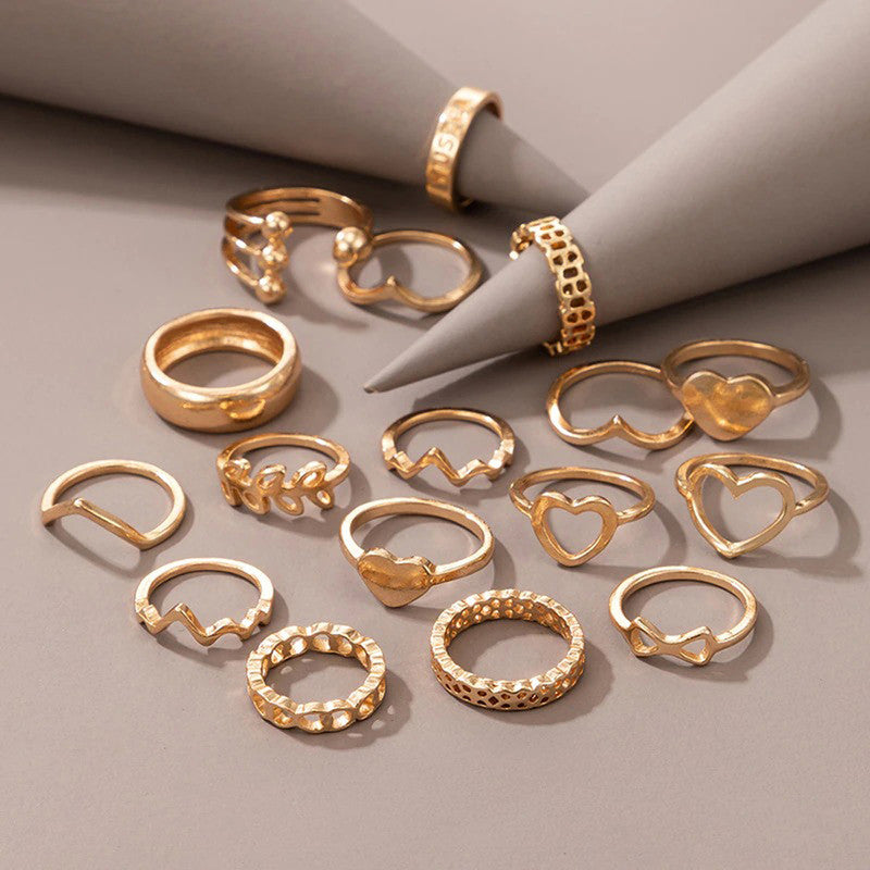 Women Gold Plated Contemporary Stackable Rings Set of 17 - MySmartBazaar