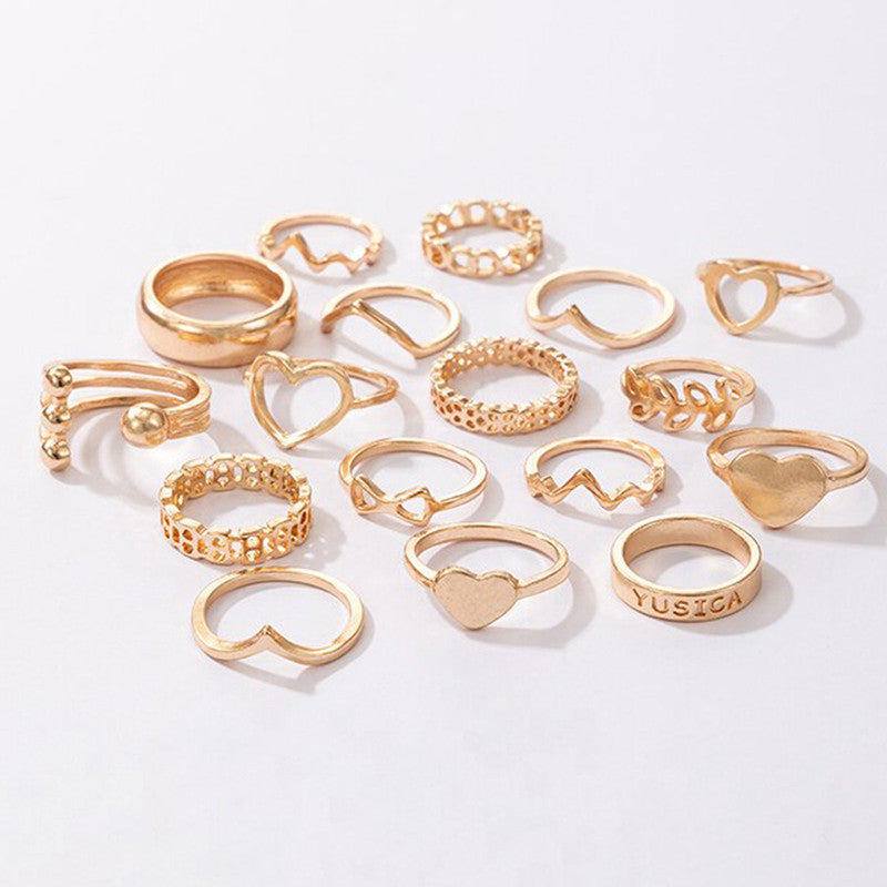 Women Gold Plated Contemporary Stackable Rings Set of 17 - MySmartBazaar