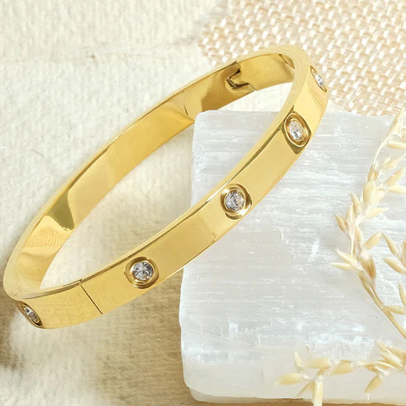 Stainless Steel Contemporary Gold Plated Love AD Anti-Tarnish Bracelet For Women - MySmartBazaar