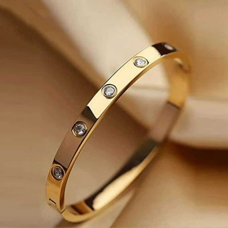Stainless Steel Contemporary Gold Plated Love AD Anti-Tarnish Bracelet For Women - MySmartBazaar