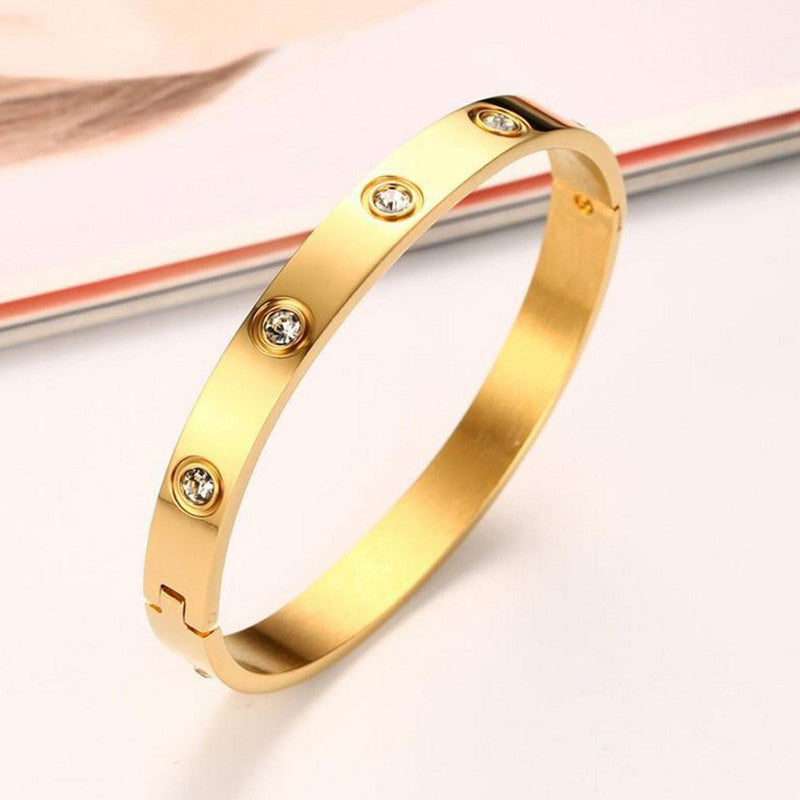 Stainless Steel Contemporary Gold Plated Love AD Anti-Tarnish Bracelet For Women - MySmartBazaar