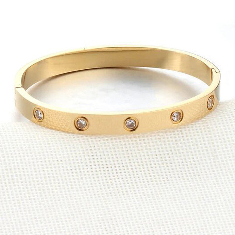 Stainless Steel Contemporary Gold Plated Love AD Anti-Tarnish Bracelet For Women - MySmartBazaar