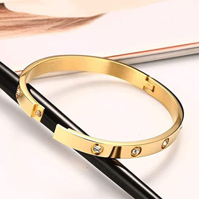 Stainless Steel Contemporary Gold Plated Love AD Anti-Tarnish Bracelet For Women - MySmartBazaar
