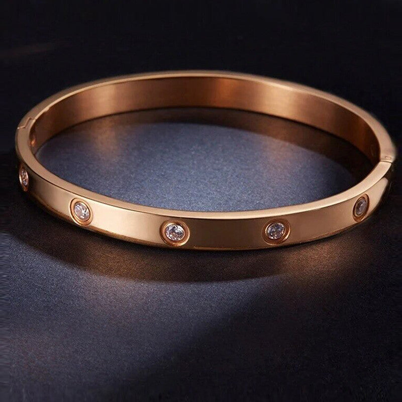 Stainless Steel Contemporary Rose Gold Plated Love AD Bracelet For Women - MySmartBazaar
