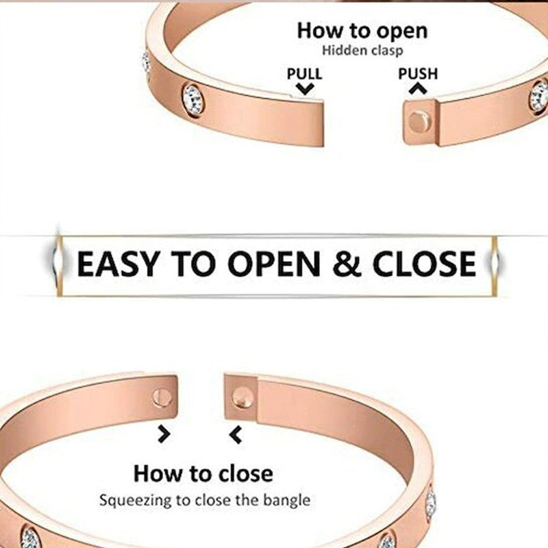 Stainless Steel Contemporary Rose Gold Plated Love AD Bracelet For Women - MySmartBazaar