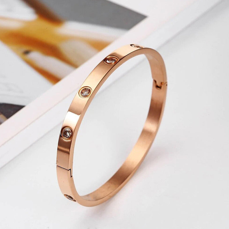Stainless Steel Contemporary Rose Gold Plated Love AD Bracelet For Women - MySmartBazaar