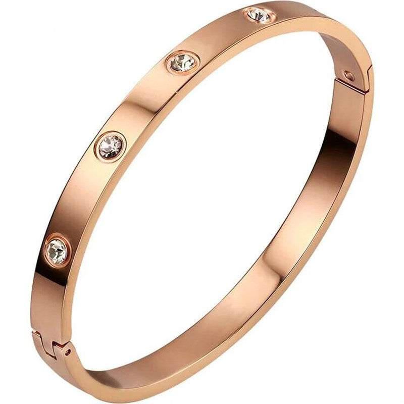 Stainless Steel Contemporary Rose Gold Plated Love AD Bracelet For Women - MySmartBazaar