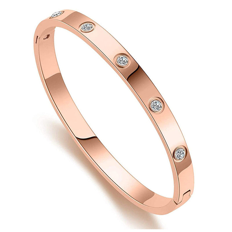 Stainless Steel Contemporary Rose Gold Plated Love AD Bracelet For Women - MySmartBazaar
