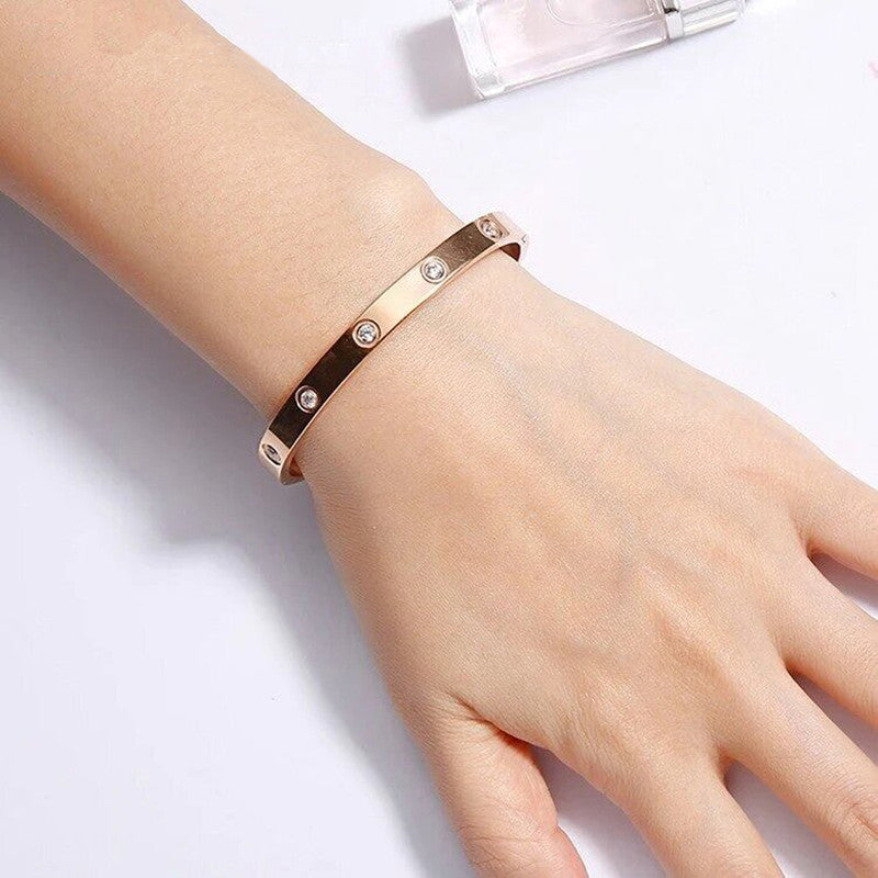 Stainless Steel Contemporary Rose Gold Plated Love AD Bracelet For Women - MySmartBazaar