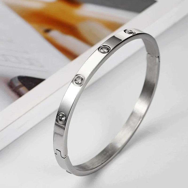 Stainless Steel Contemporary Silver Plated Love AD Anti-Tarnish Bracelet For Women - MySmartBazaar