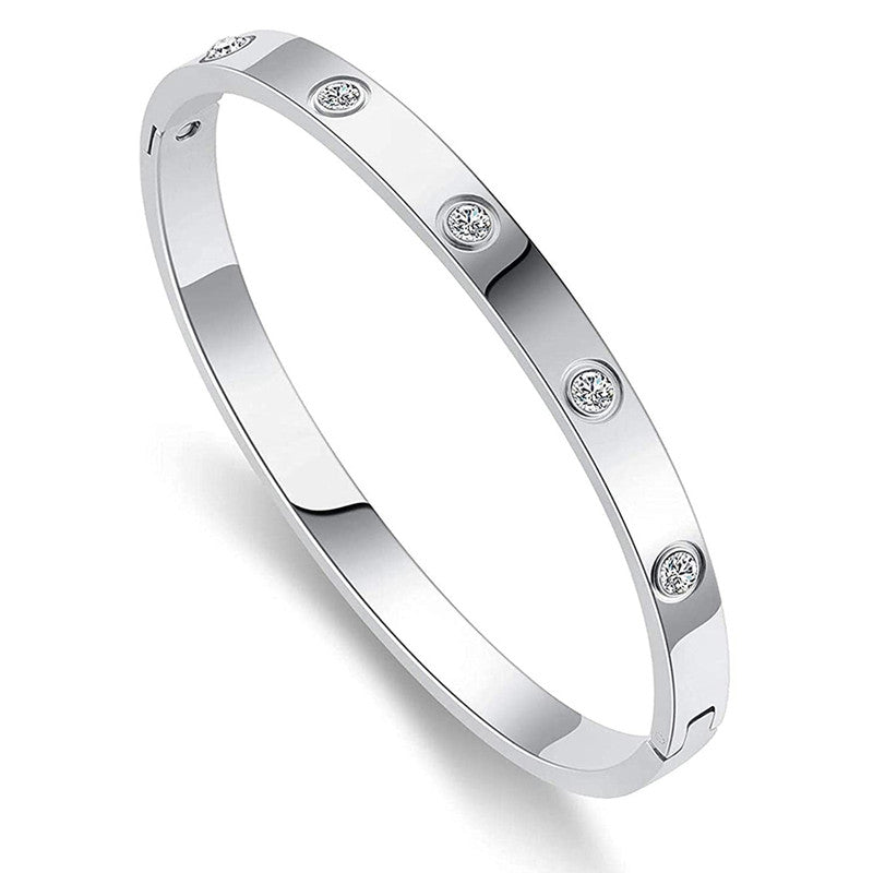 Stainless Steel Contemporary Silver Plated Love AD Anti-Tarnish Bracelet For Women - MySmartBazaar