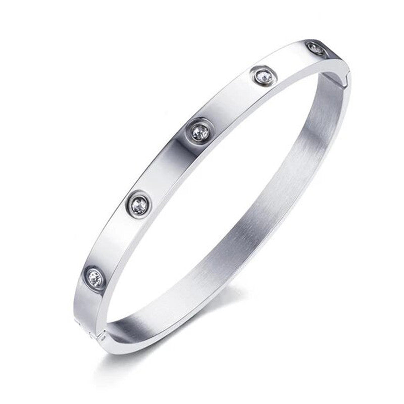 Stainless Steel Contemporary Silver Plated Love AD Anti-Tarnish Bracelet For Women - MySmartBazaar