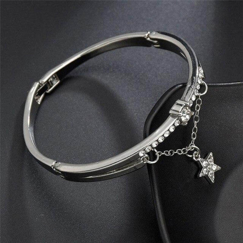 Silver Plated Star inspired Stone Studded Korean Bracelet For Women and Girls - MySmartBazaar