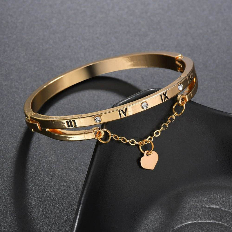 Gold Plated Roman Numbers engraved Stone Studded Korean Bracelet For Women and Girls - MySmartBazaar