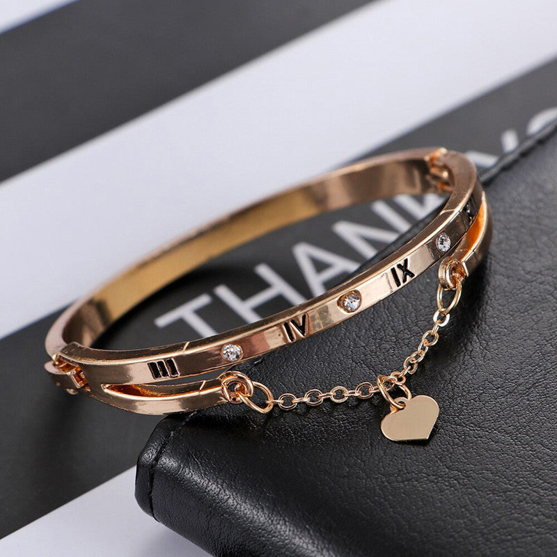 Gold Plated Roman Numbers engraved Stone Studded Korean Bracelet For Women and Girls - MySmartBazaar