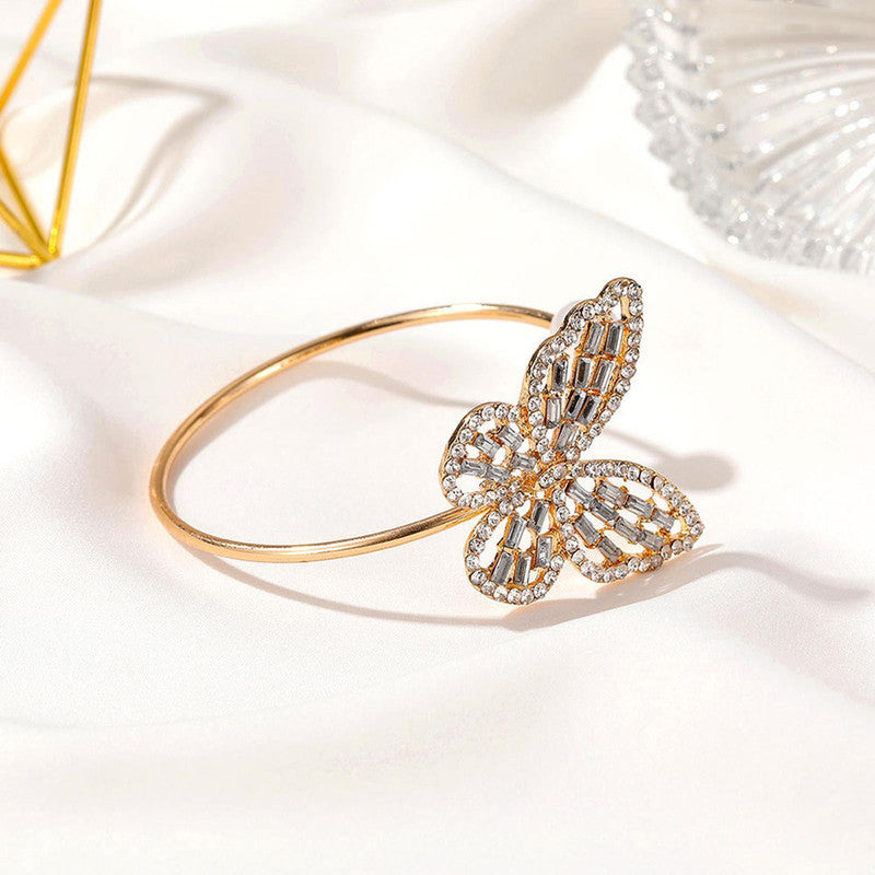 Gold Plated Butterfly inspired Stone Studded Korean Cuff Bracelet For Women and Girls - MySmartBazaar
