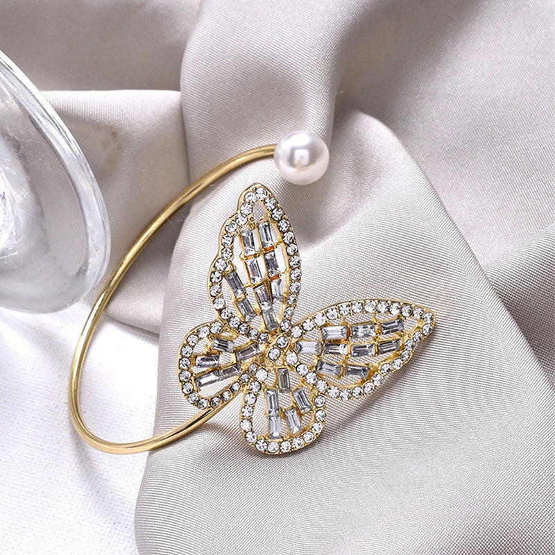 Gold Plated Butterfly inspired Stone Studded Korean Cuff Bracelet For Women and Girls - MySmartBazaar