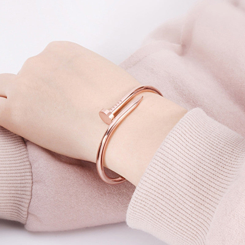 Stainless Steel Rose Gold Plated Stainless Steel Nail Bracelet For Women - MySmartBazaar