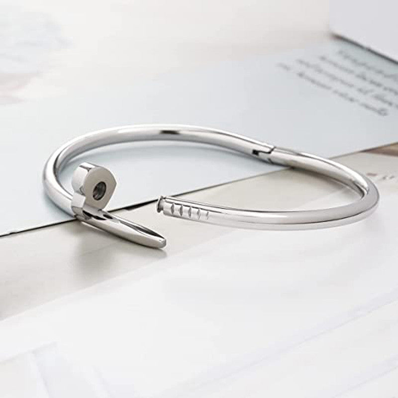 Stainless Steel Silver Plated Stainless Steel Anti Tarnish Nail Bracelet For Women - MySmartBazaar