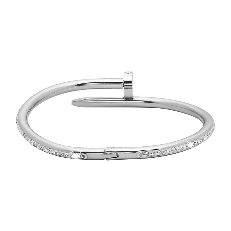 Stainless Steel Silver Plated Stainless Steel Anti Tarnish AD Studded Nail Bracelet For Women - MySmartBazaar