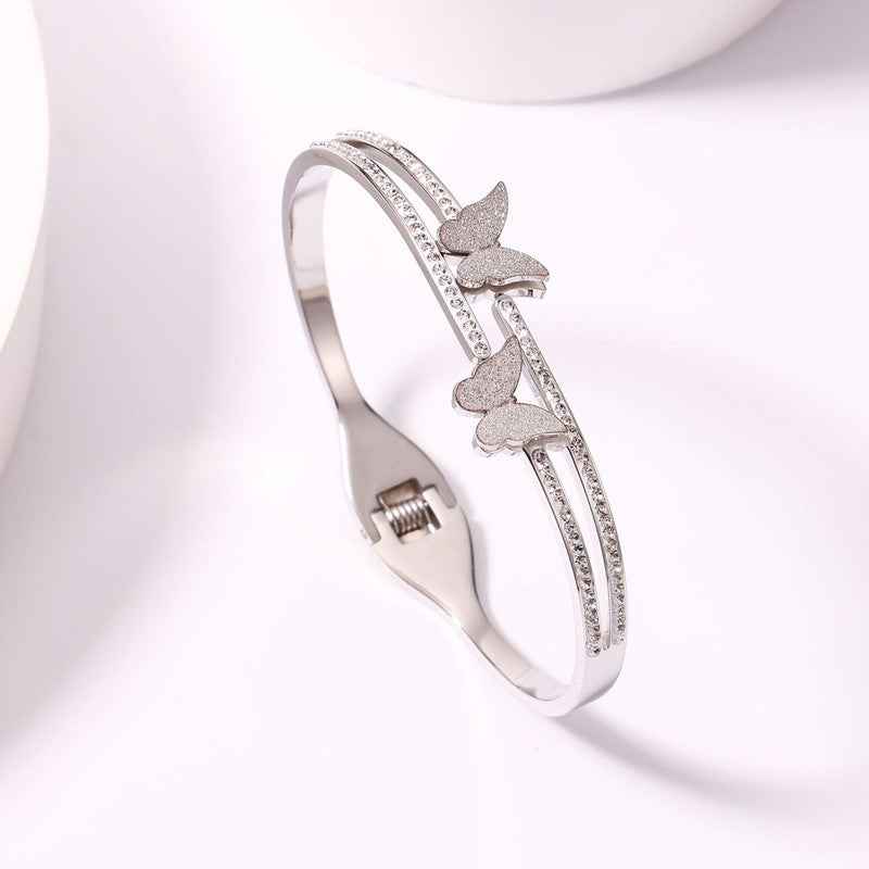 Stainless Steel Silver Plated Butterfly inspired American Diamond Studded Anti-Tarnish Bracelet For Women - MySmartBazaar