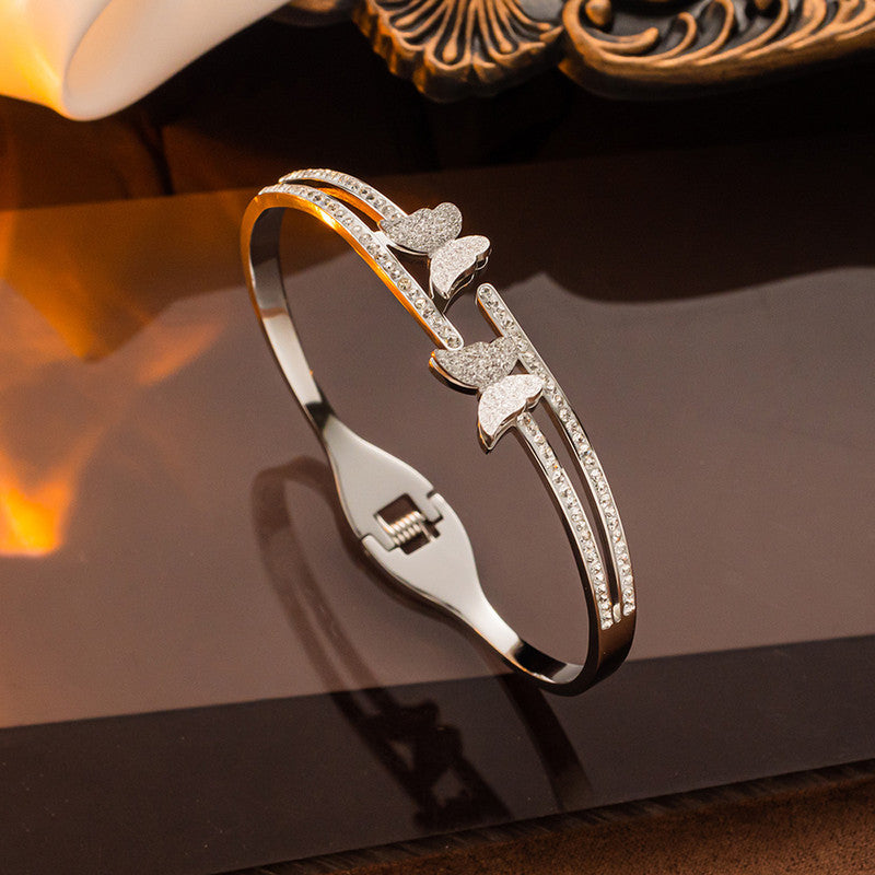 Stainless Steel Silver Plated Butterfly inspired American Diamond Studded Anti-Tarnish Bracelet For Women - MySmartBazaar