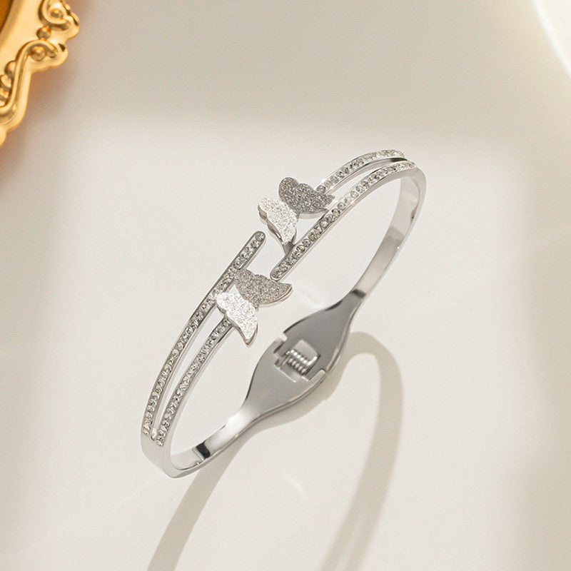 Stainless Steel Silver Plated Butterfly inspired American Diamond Studded Anti-Tarnish Bracelet For Women - MySmartBazaar