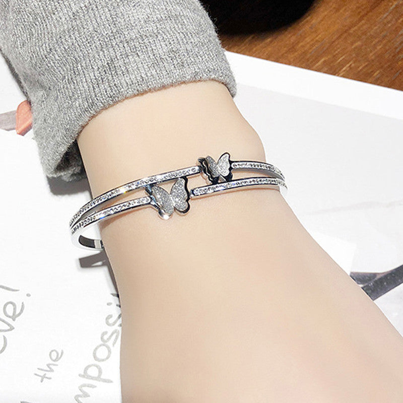 Stainless Steel Silver Plated Butterfly inspired American Diamond Studded Anti-Tarnish Bracelet For Women - MySmartBazaar
