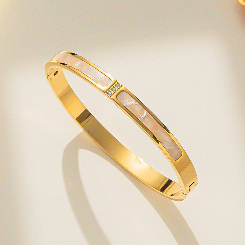 Stainless Steel Gold Plated Mother of Pearls Contemporary Anti-Tarnish Bracelet For Women - MySmartBazaar