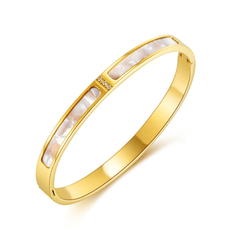 Stainless Steel Gold Plated Mother of Pearls Contemporary Anti-Tarnish Bracelet For Women - MySmartBazaar