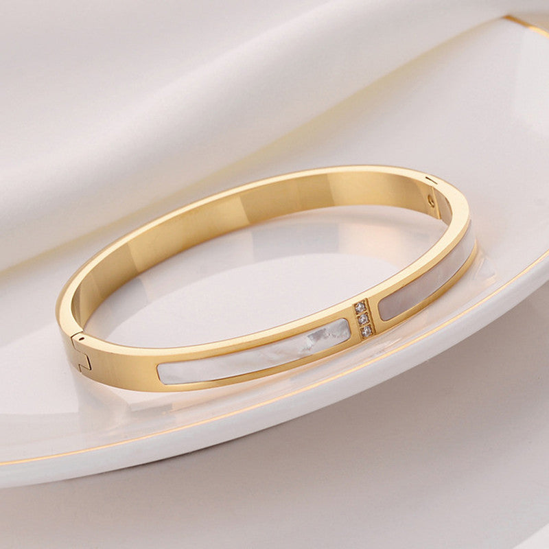 Stainless Steel Gold Plated Mother of Pearls Contemporary Anti-Tarnish Bracelet For Women - MySmartBazaar