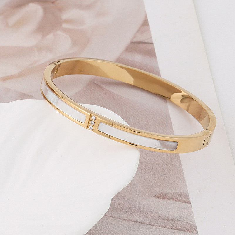 Stainless Steel Gold Plated Mother of Pearls Contemporary Anti-Tarnish Bracelet For Women - MySmartBazaar
