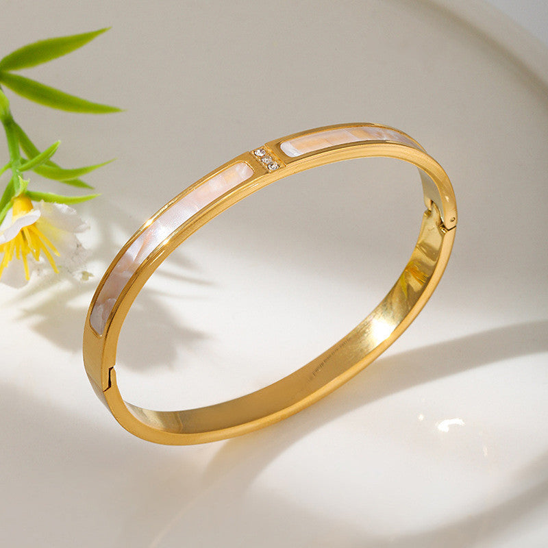 Stainless Steel Gold Plated Mother of Pearls Contemporary Anti-Tarnish Bracelet For Women - MySmartBazaar