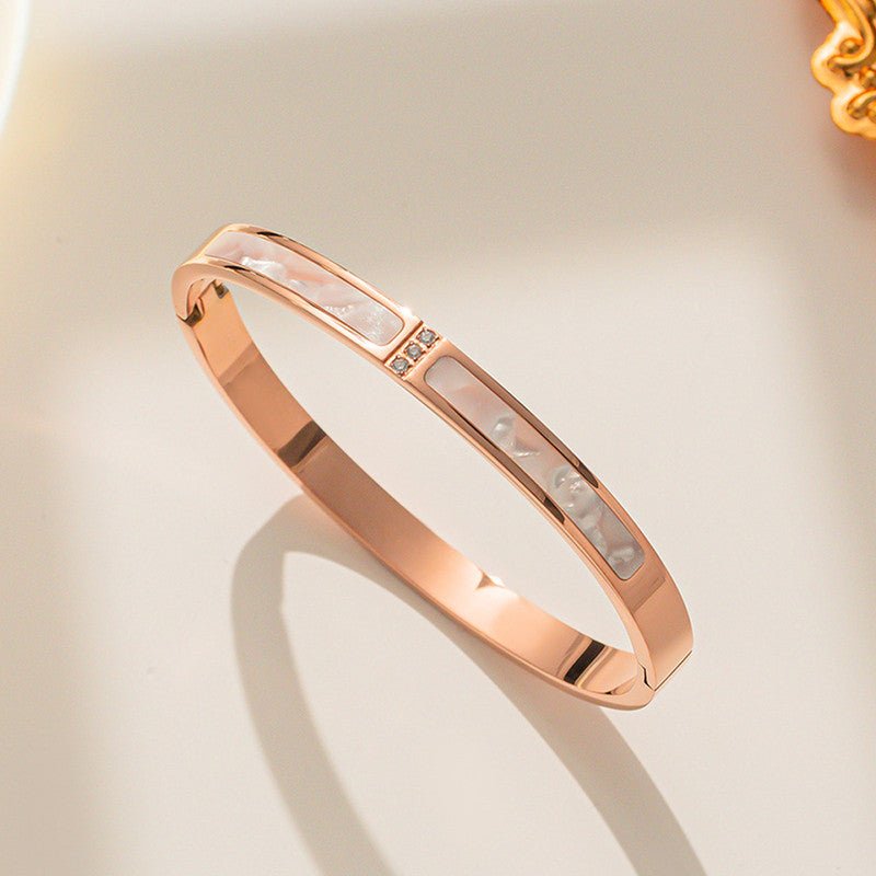 Stainless Steel Rose Gold Plated Mother of Pearls Contemporary Bracelet For Women - MySmartBazaar