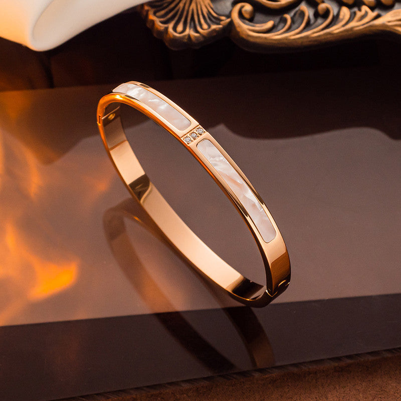 Stainless Steel Rose Gold Plated Mother of Pearls Contemporary Bracelet For Women - MySmartBazaar