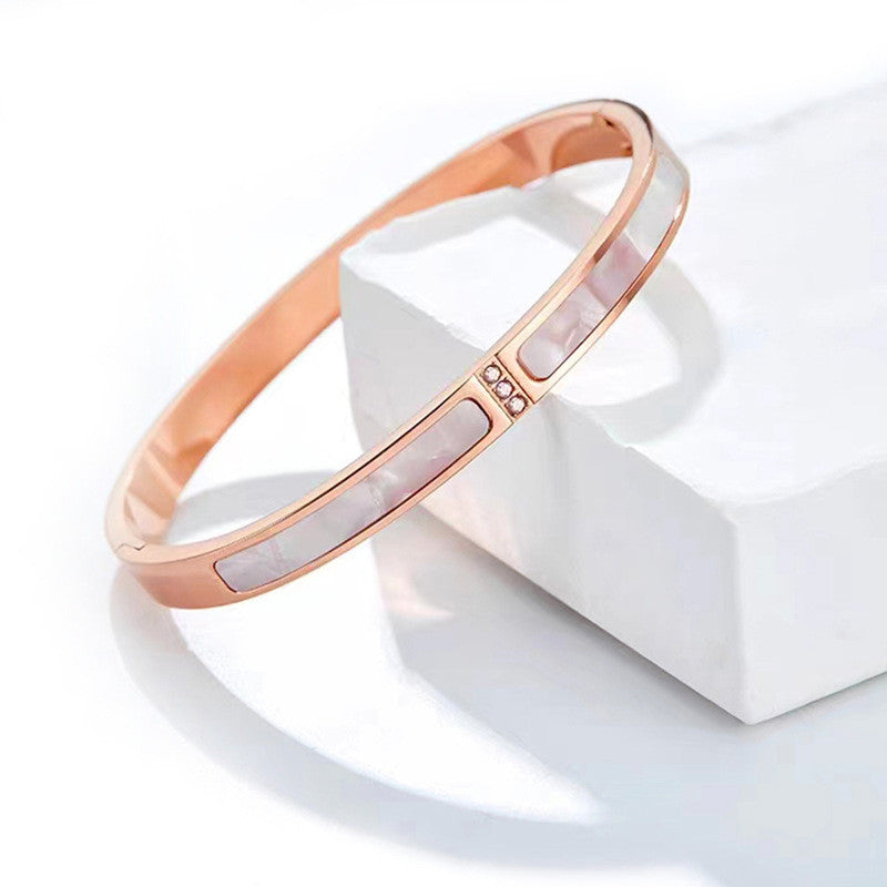 Stainless Steel Rose Gold Plated Mother of Pearls Contemporary Bracelet For Women - MySmartBazaar