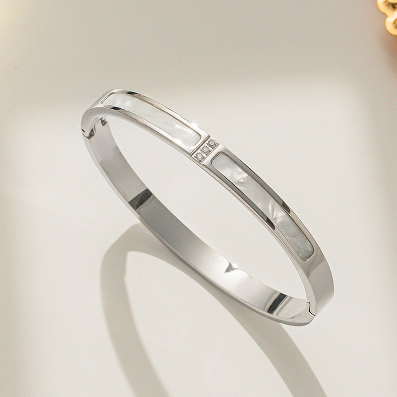 Stainless Steel Silver Plated Mother of Pearls Contemporary Anti-Tarnish Bracelet For Women - MySmartBazaar