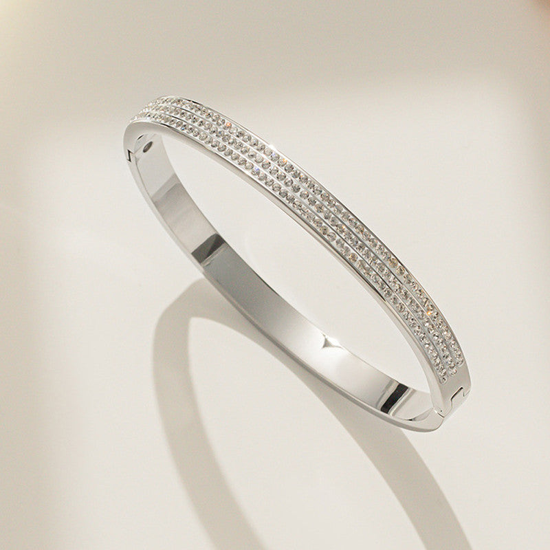 Stainless Steel Silver Plated Triple Lines American Diamond Contemporary Anti-Tarnish Bracelet For Women - MySmartBazaar