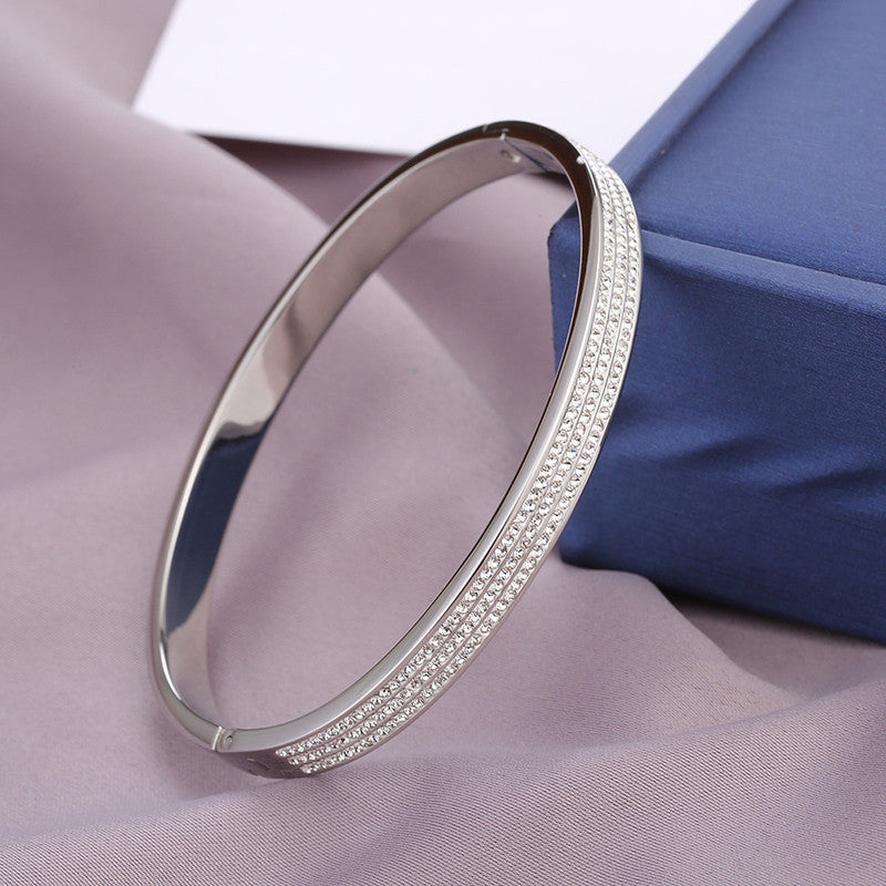 Stainless Steel Silver Plated Triple Lines American Diamond Contemporary Anti-Tarnish Bracelet For Women - MySmartBazaar