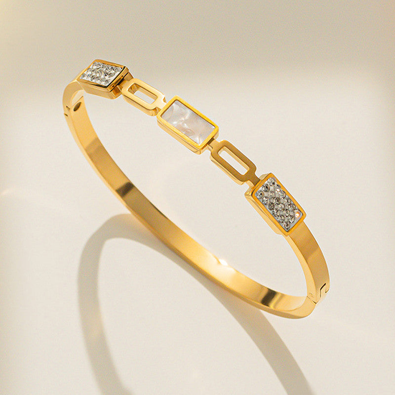 Stainless Steel Gold Plated Mother of Pearls Geometric Anti-Tarnish Bracelet For Women - MySmartBazaar