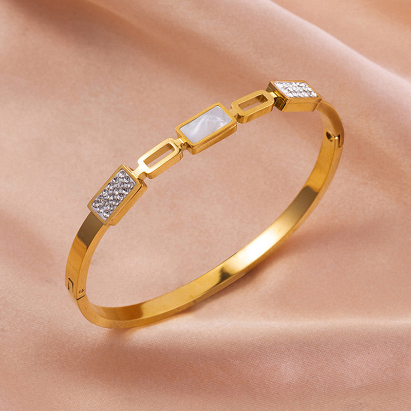 Stainless Steel Gold Plated Mother of Pearls Geometric Anti-Tarnish Bracelet For Women - MySmartBazaar