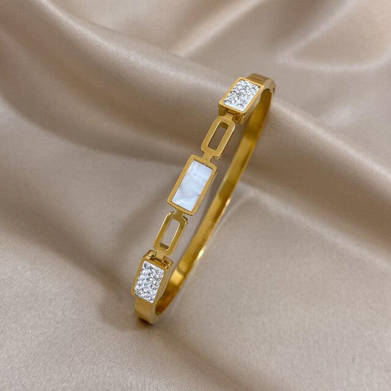 Stainless Steel Gold Plated Mother of Pearls Geometric Anti-Tarnish Bracelet For Women - MySmartBazaar