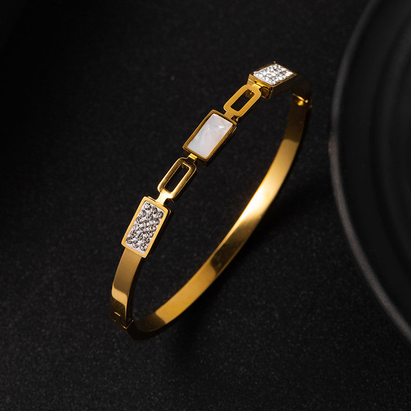 Stainless Steel Gold Plated Mother of Pearls Geometric Anti-Tarnish Bracelet For Women - MySmartBazaar