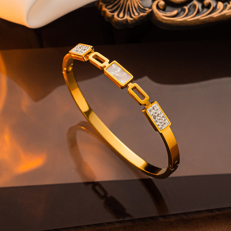 Stainless Steel Gold Plated Mother of Pearls Geometric Anti-Tarnish Bracelet For Women - MySmartBazaar